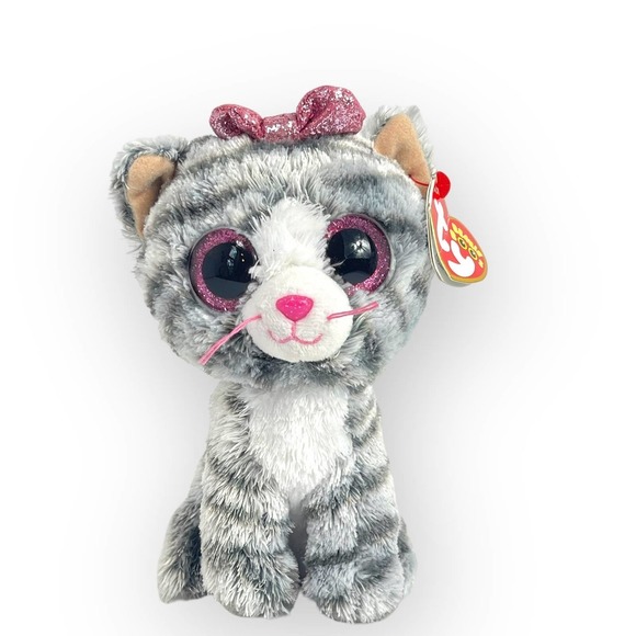 Ty Other - Ty Beanie Boo Kiki the Cat Gray White Pink 6 inch Plush NWT